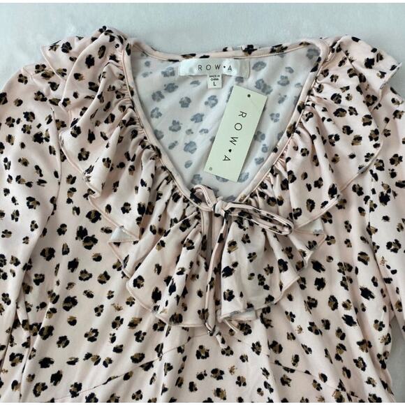 NWT ROW A Women's Animal Print Ruffle Dress Size LARGE Knee Length Casual Dress - Picture 7 of 8